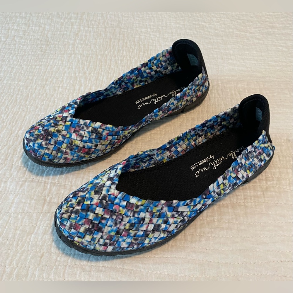 EUC Coldwater Creek Glee Slip-On Walk with Me Stretch Woven Flats Sz 9.5